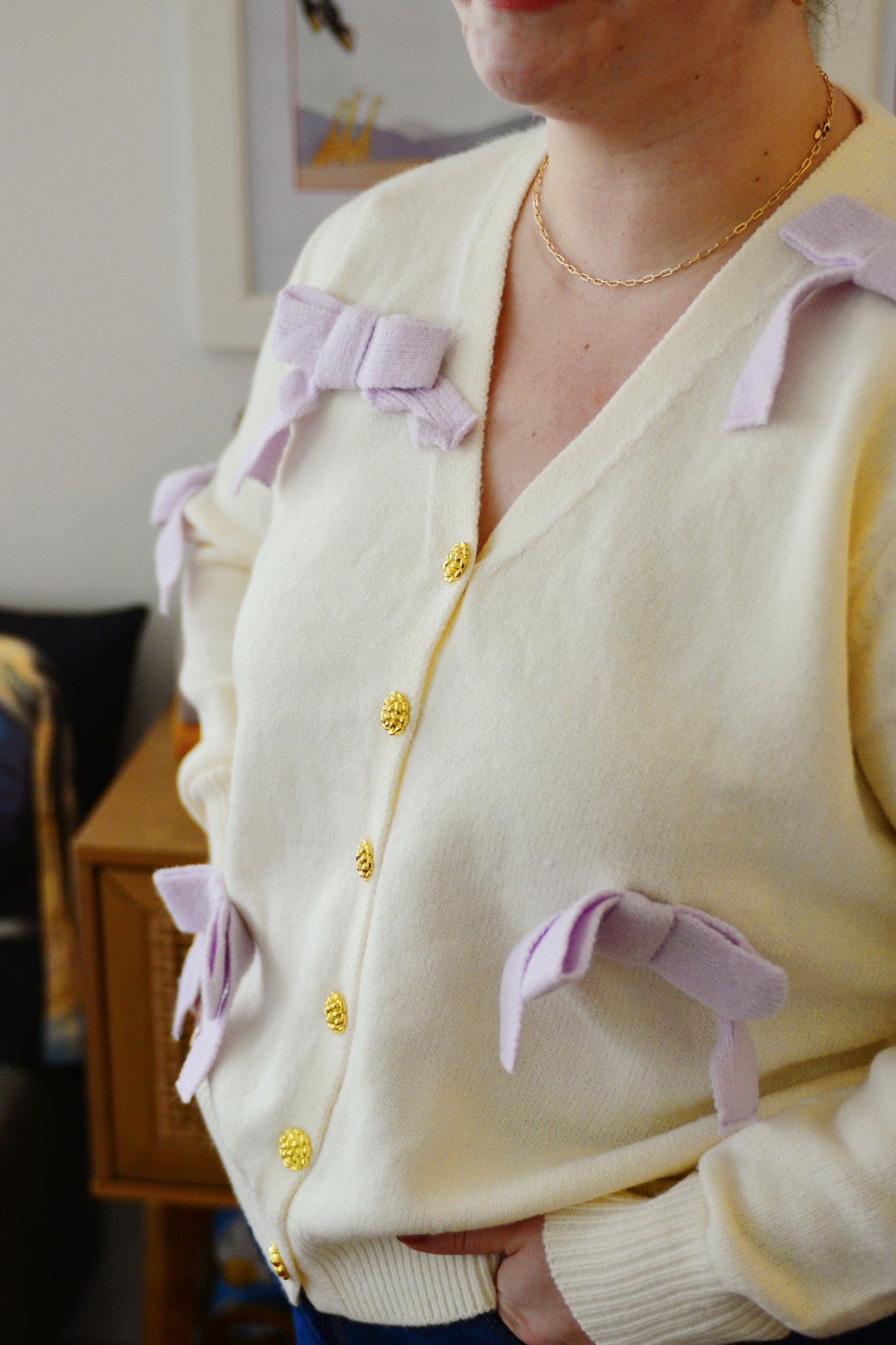 The Lottie Bow Detail Cardigan in Ivory