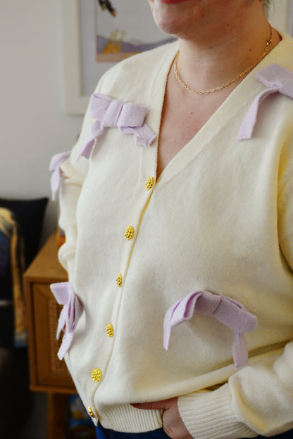 The Lottie Bow Detail Cardigan in Ivory