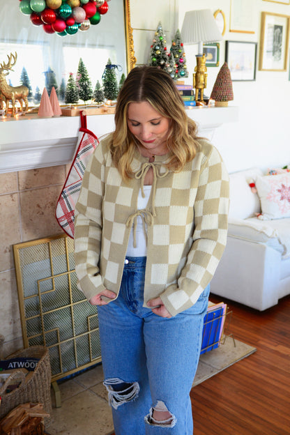 The Harlow Checkered Tie Cardigan