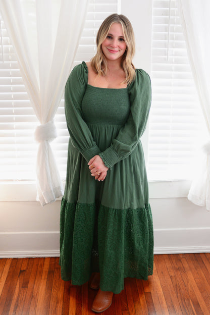 The Juniper Smocked Eyelet Maxi Dress