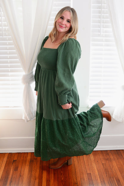 The Juniper Smocked Eyelet Maxi Dress