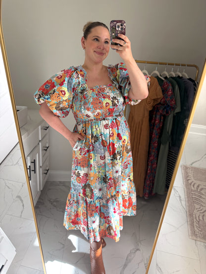 The Izzy Vintage Flower Midi Dress