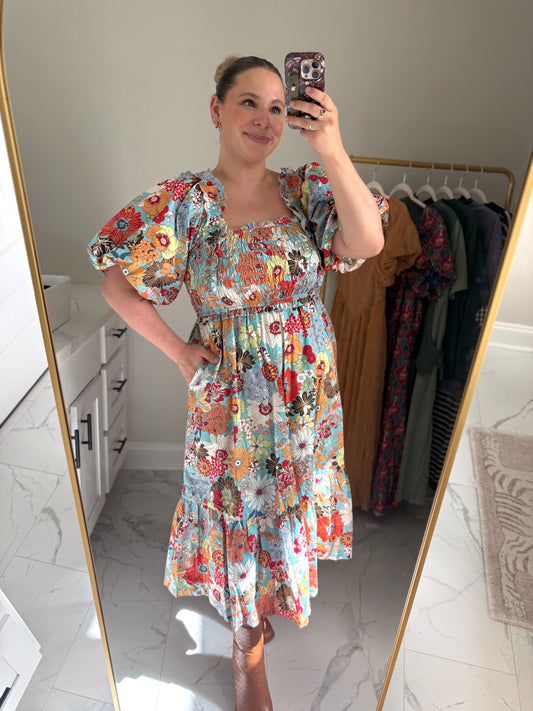 The Izzy Vintage Flower Midi Dress