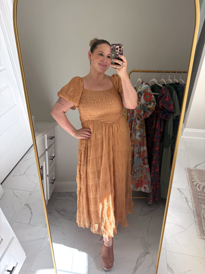 The Ginger Smocked Puff Sleeve Midi Dress