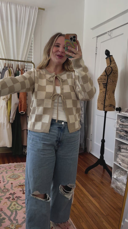 The Harlow Checkered Tie Cardigan