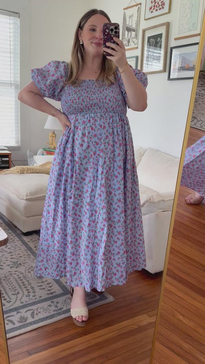 The Mable Poplin Floral Smocked Midi Dress
